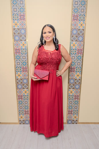 Wine Lace Detail Maxi Dress