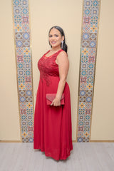 Wine Lace Detail Maxi Dress