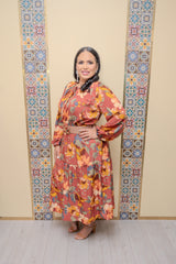 Brick Floral Maxi Dress