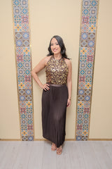 Coffee Pleated Maxi Skirt