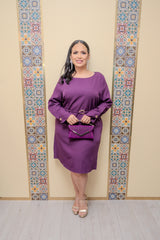 Plum Long Sleeve Belted Dress