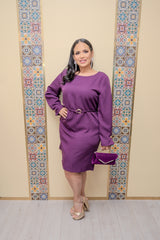Plum Long Sleeve Belted Dress