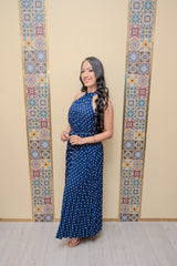 Navy Dots Dots Halter Maxi Dress