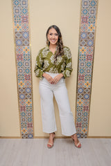 Ivory Twill Wide Leg Pants