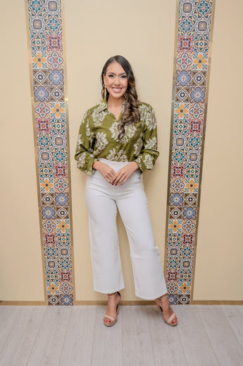 Ivory Twill Wide Leg Pants