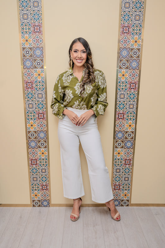 Ivory Twill Wide Leg Pants