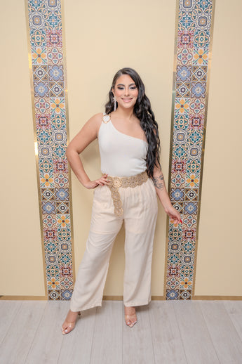 Ivory Pants with Rhinestones