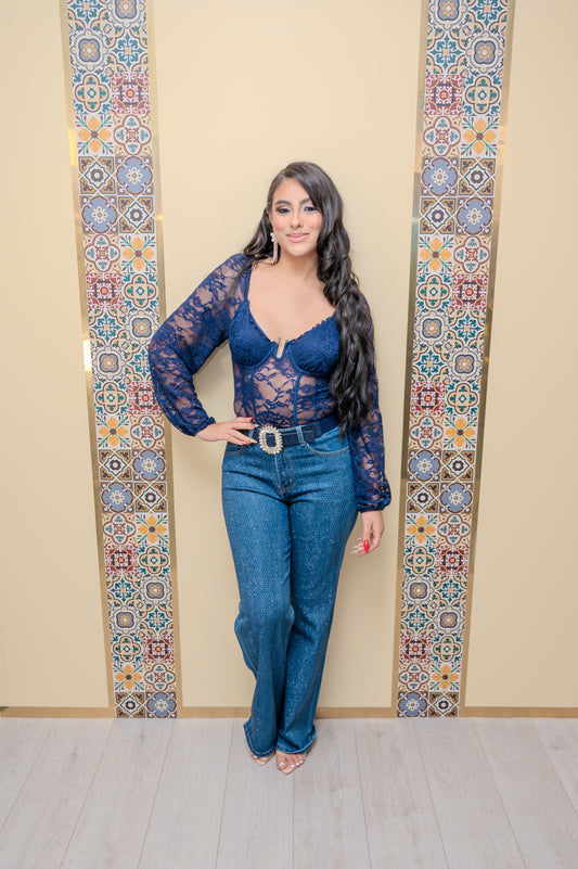 Navy Lace Bodysuit