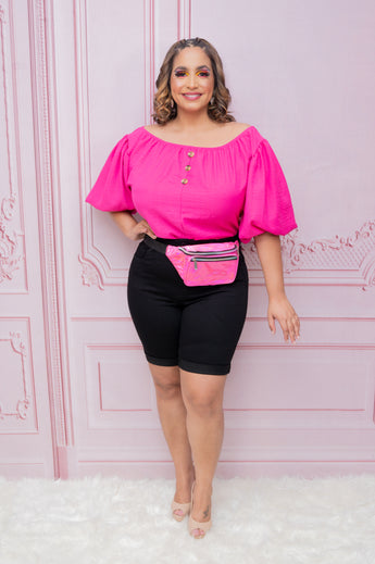 Hot Pink Shoulder Button Detail Blouse