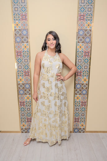 White Gold Halter Neck Dress