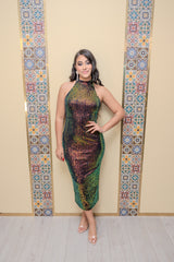 Sequin Mock Neck Midi Dress