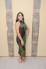 Sequin Mock Neck Midi Dress