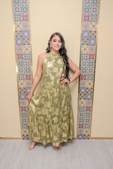 Olive Gold Halter Neck Dress