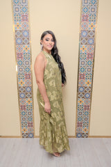 Olive Gold Halter Neck Dress