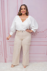 Ivory Drop Shoulder Blouse with Chain Neckline