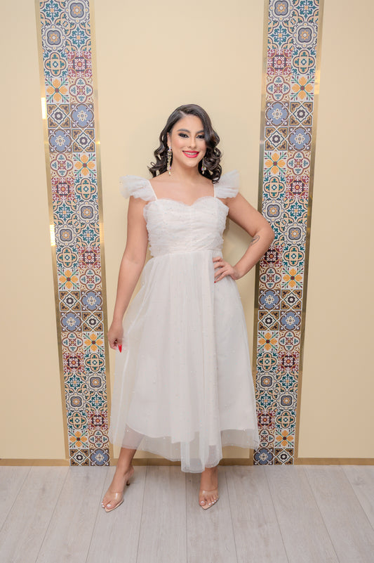 White Rhinestone Midi Dress