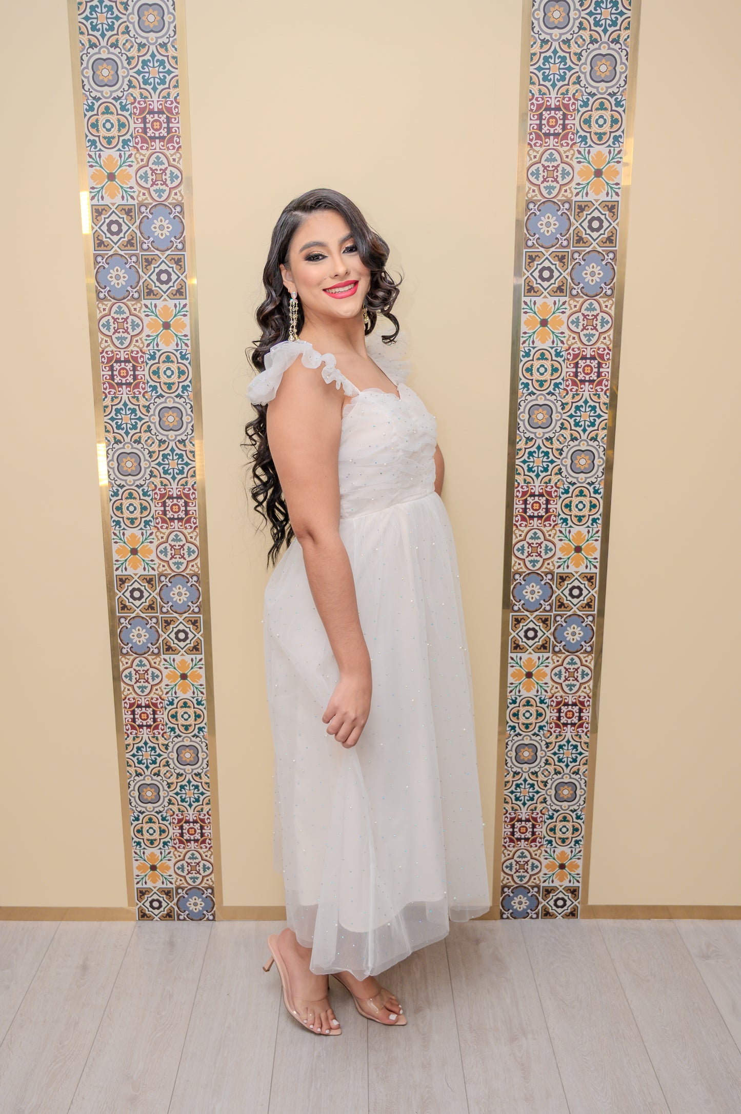 White Rhinestone Midi Dress