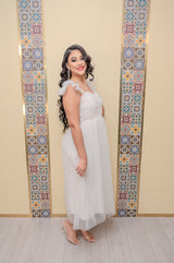 White Rhinestone Midi Dress