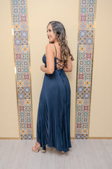 Navy Pleated Maxi Dress
