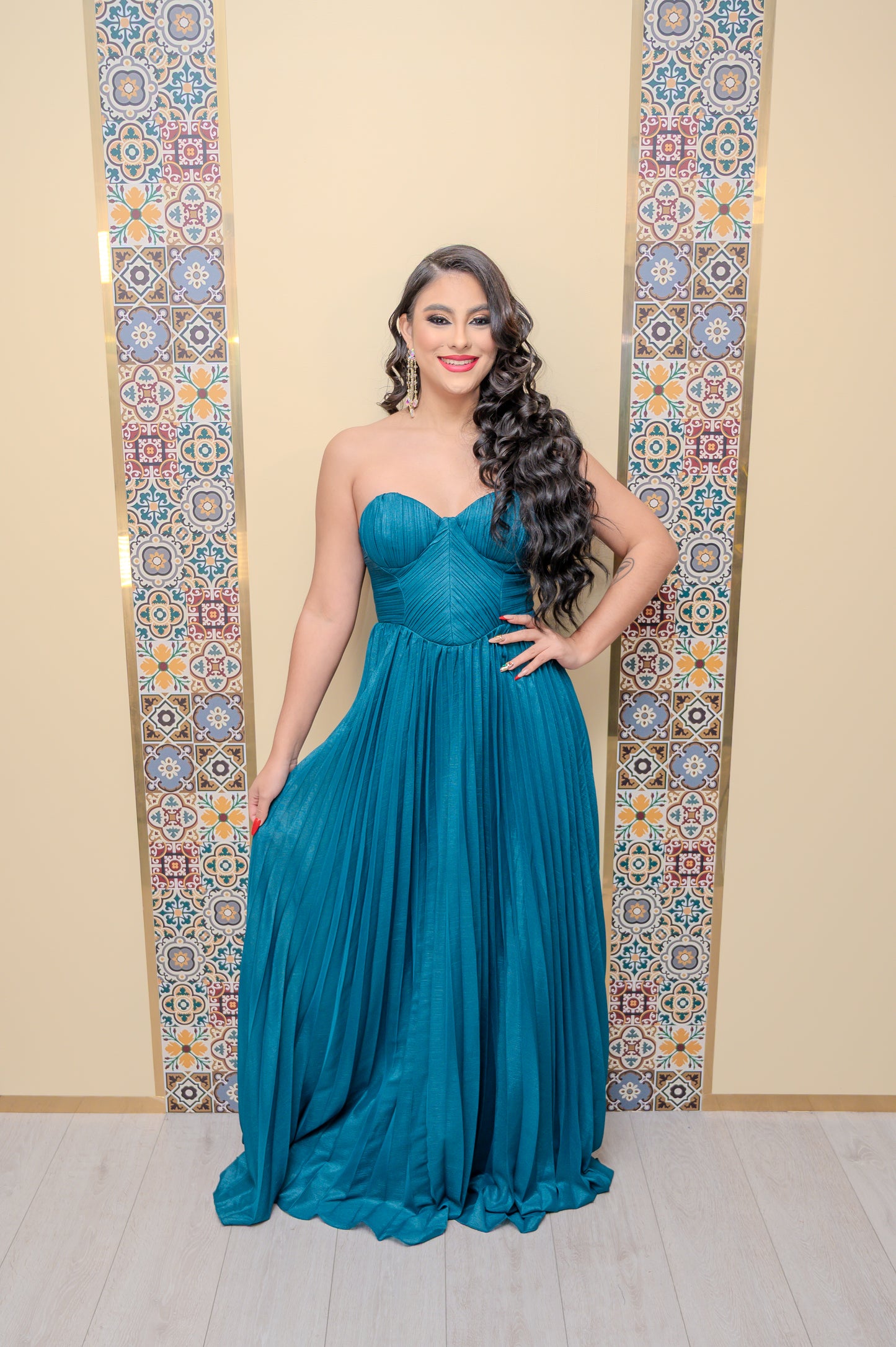 Teal Pleated Maxi Dress