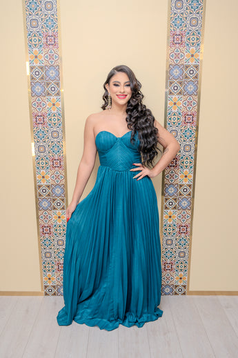 Teal Pleated Maxi Dress