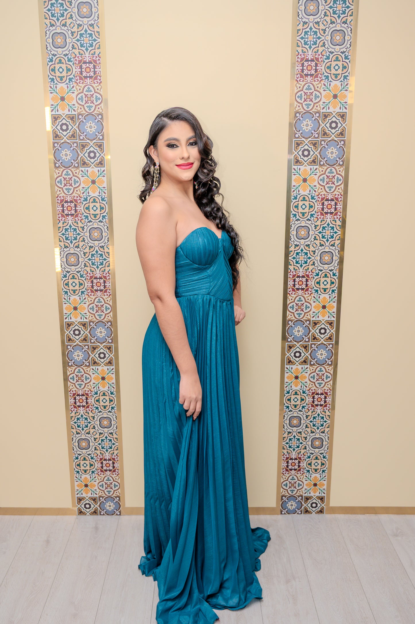 Teal Pleated Maxi Dress