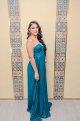 Teal Pleated Maxi Dress