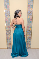 Teal Pleated Maxi Dress