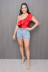 Red Front Ruffle Bodysuit