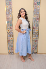 Blue Drop Sleeve Knit Midi Dress