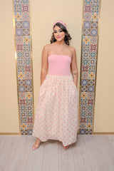 Pink Tube Polka Dot Midi Dress