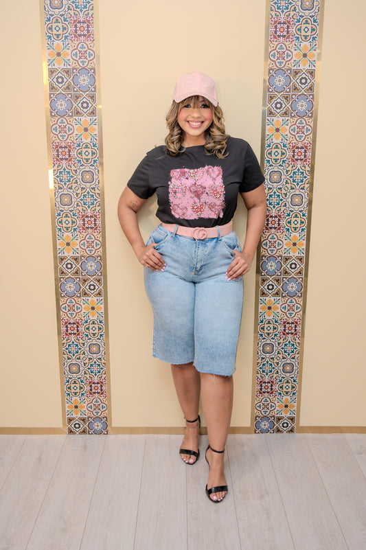 Black Rhinestone Heart Shirt