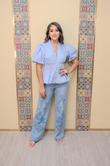 Blue Front Zipper Top