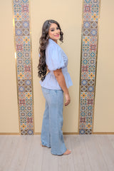 Blue Front Zipper Top