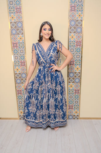 Navy Boarder Print Maxi Dress