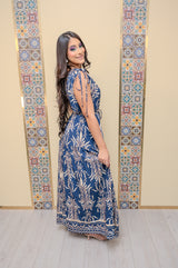 Navy Boarder Print Maxi Dress