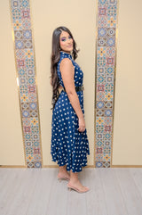 Navy Polka Dots Midi Dress