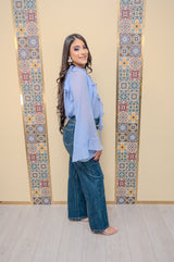 Blue Ruffled Flare Blouse
