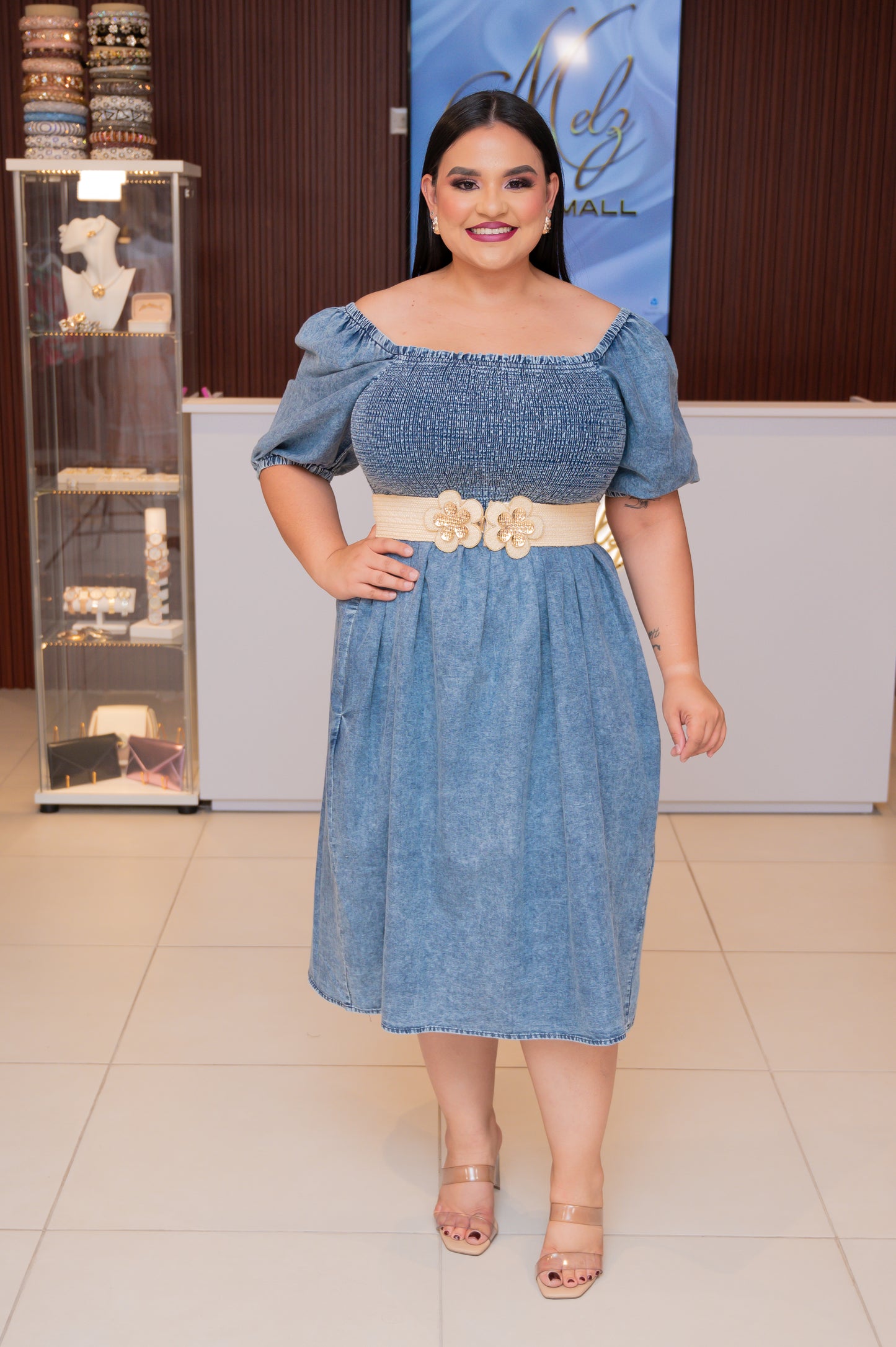 Washed Denim Midi Dress