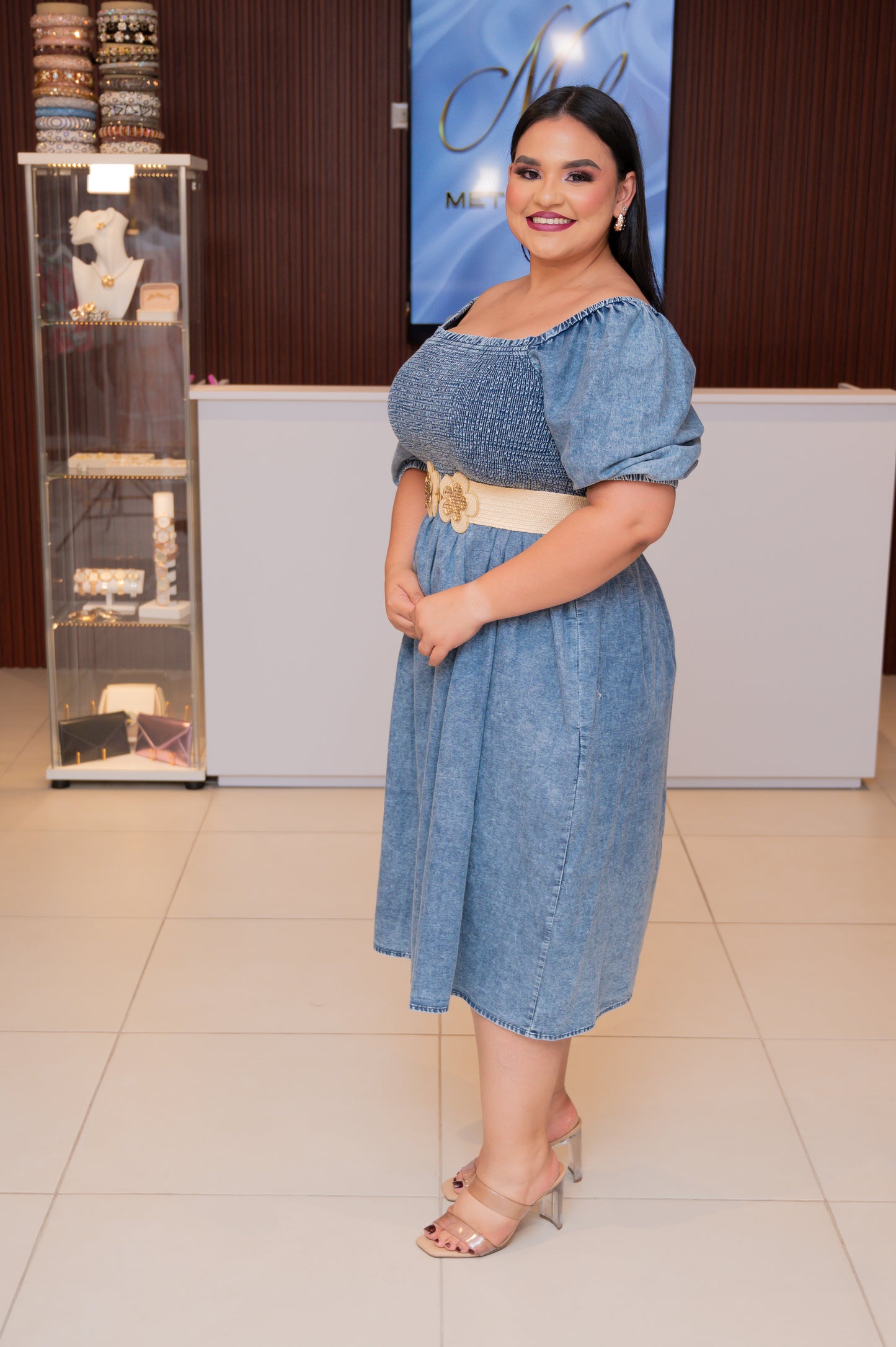 Washed Denim Midi Dress