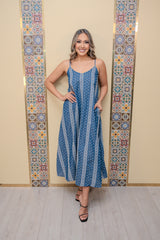 Denim Embroidered Midi Dress