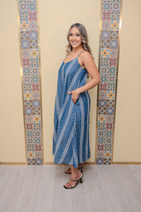 Denim Embroidered Midi Dress