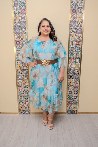 Blue Leaves Silk Tunic Dress