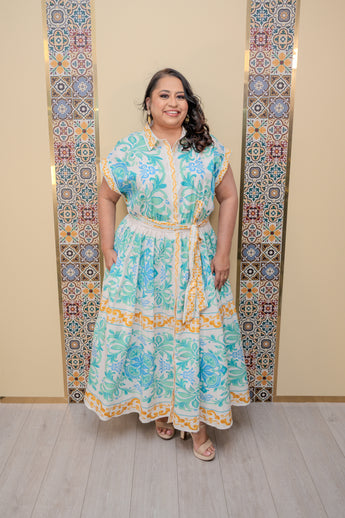 Off White/Blue Midi Dress