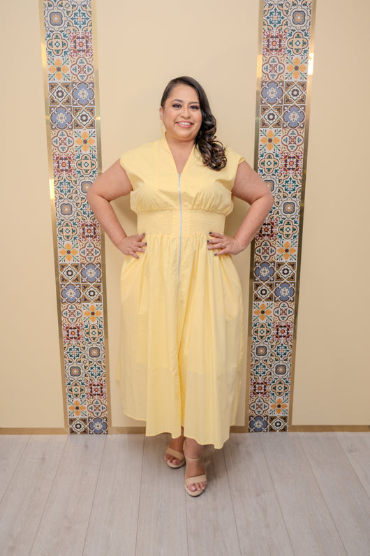 Yellow Drop Shoulder Midi Dress