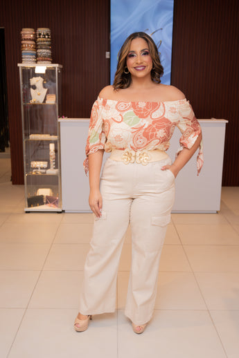 Brown/Sage Mix Floral Off Shoulder Blouse