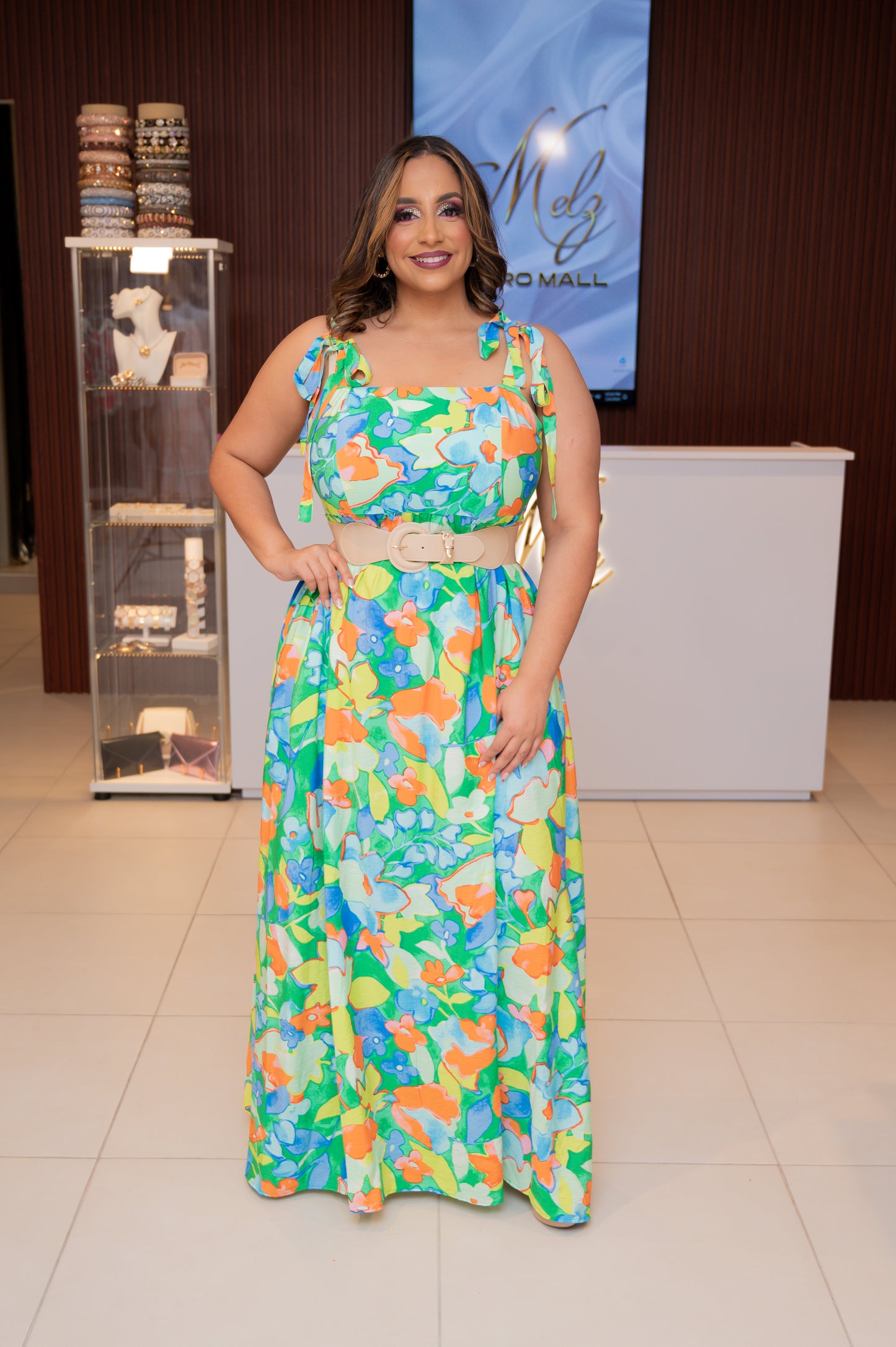 Green Floral Square Neck Maxi Dress