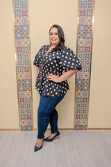 Black Puff Sleeve Polka Dots Top