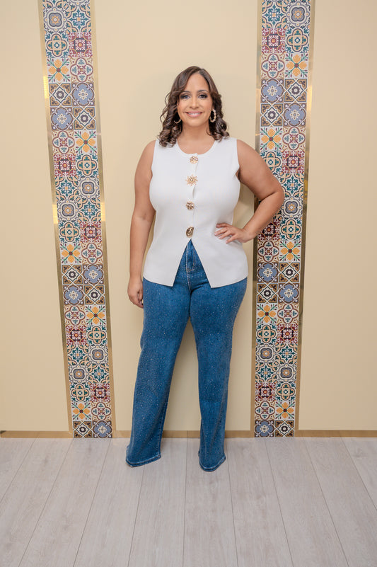 White Vest Broach Top