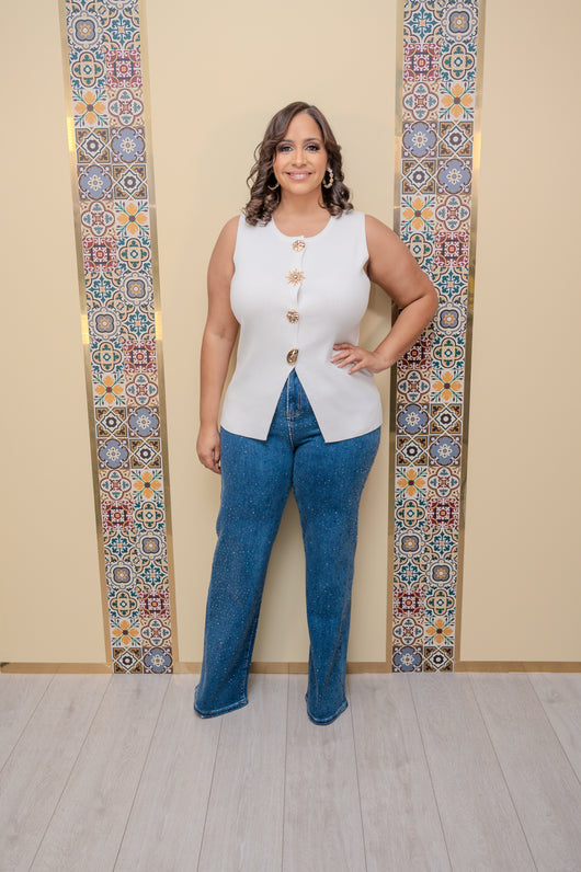 White Vest Broach Top